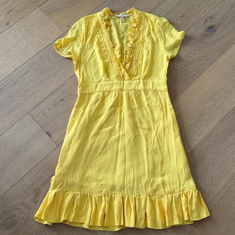 Maje Mini Ruffled Dress in bright sun yellow- size 3